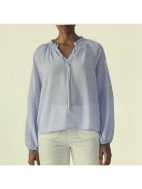 Social Standard By Sanctuary Tops - Social Standard By Sanctuary Tallie Peasant Top Large Blue New Smocked Neck Tie‎